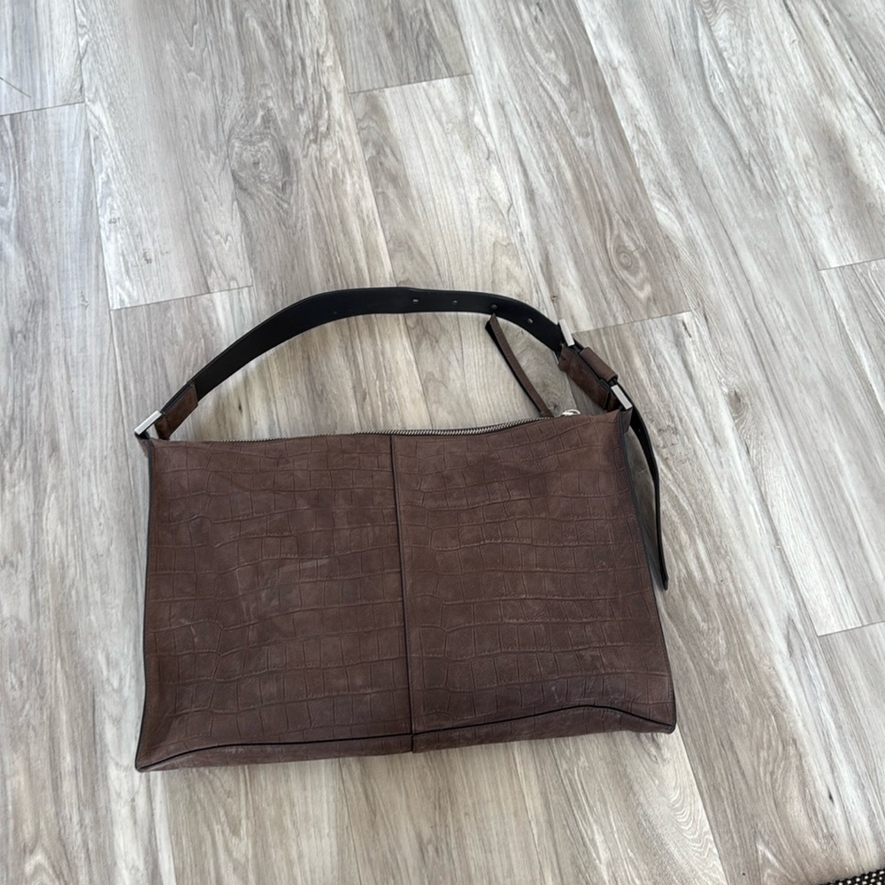 AllSaints Chocolate Brown Croc Messenger Tote
